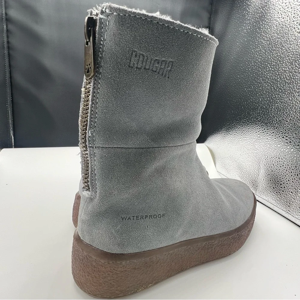 Free‎ People x Cougar Waterproof Gray Blue Leather Fur Shearling Ankle Boots 8